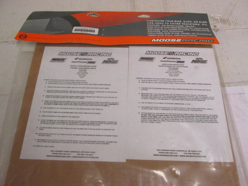 Moose Racing Air Flow Mesh Kit Square Part # 1901-0121
