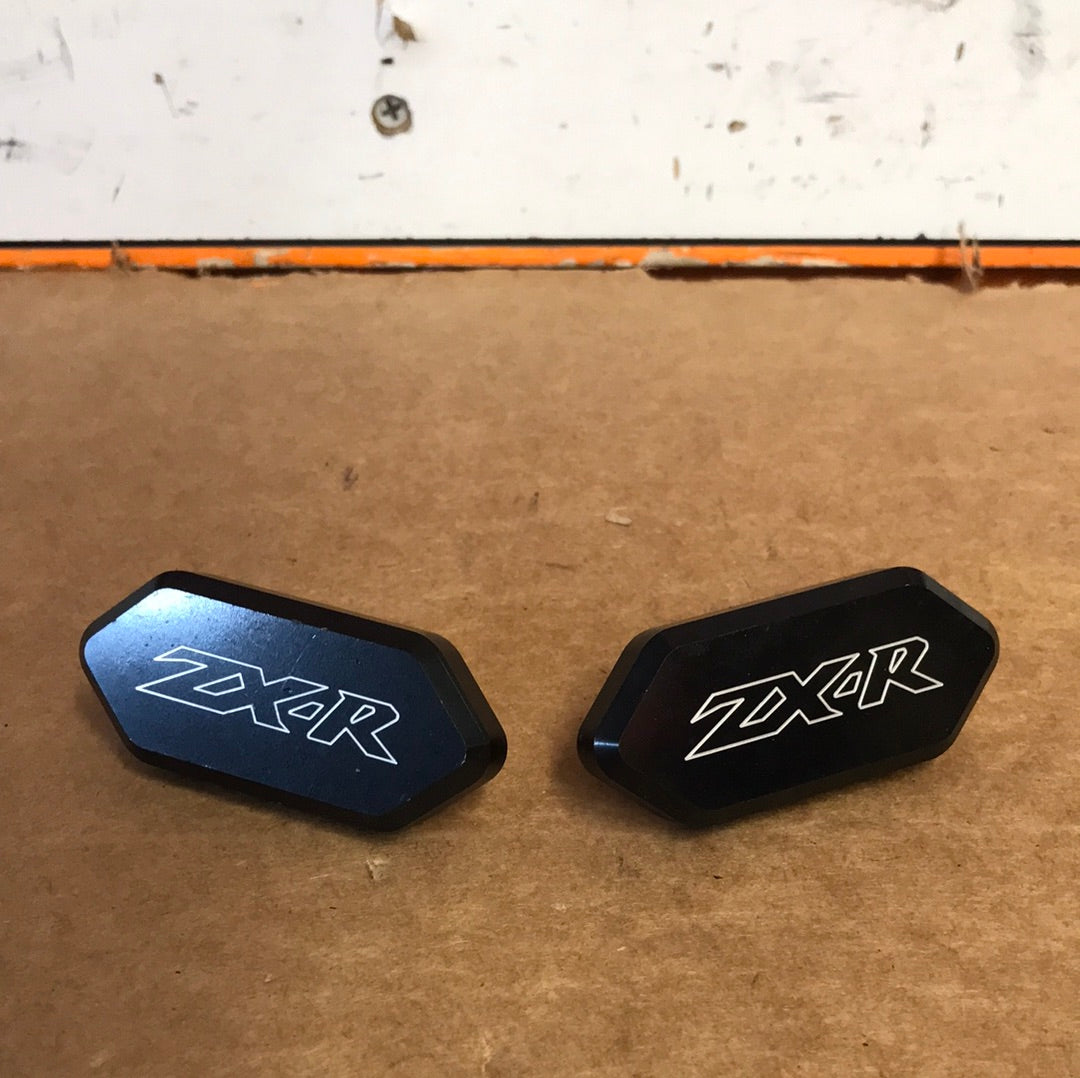 2008-2010 Kawasaki Ninja ZX10-R Mirror Block Off Plates Logo Pair